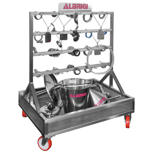 Carrello porta accessori a un piano con rastrelliera