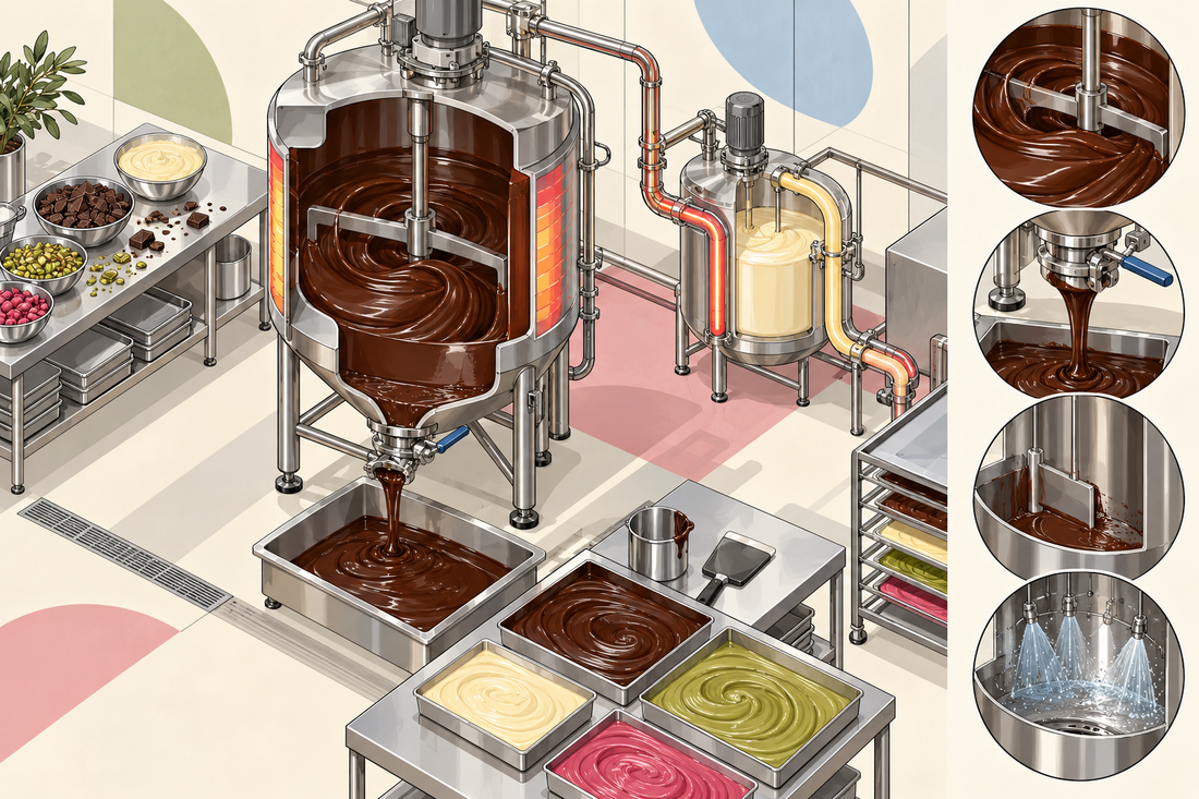 Serbatoi per cioccolato e creme dolci: uniformità termica e scarico