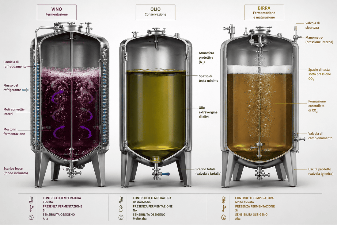 Serbatoi per vino, olio, birra: cosa cambia davvero