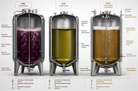 Serbatoi per vino, olio, birra: cosa cambia davvero